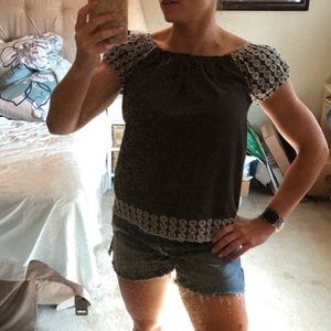 Brown and White Polka Dot Puffed Sleeve Top